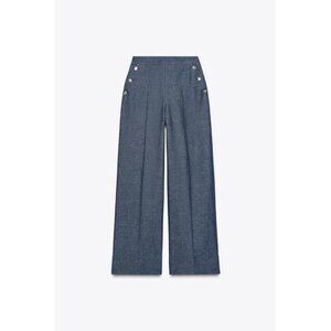 ZARA WIDE-LEG TROUSERS WITH BUTTONS AND LINEN